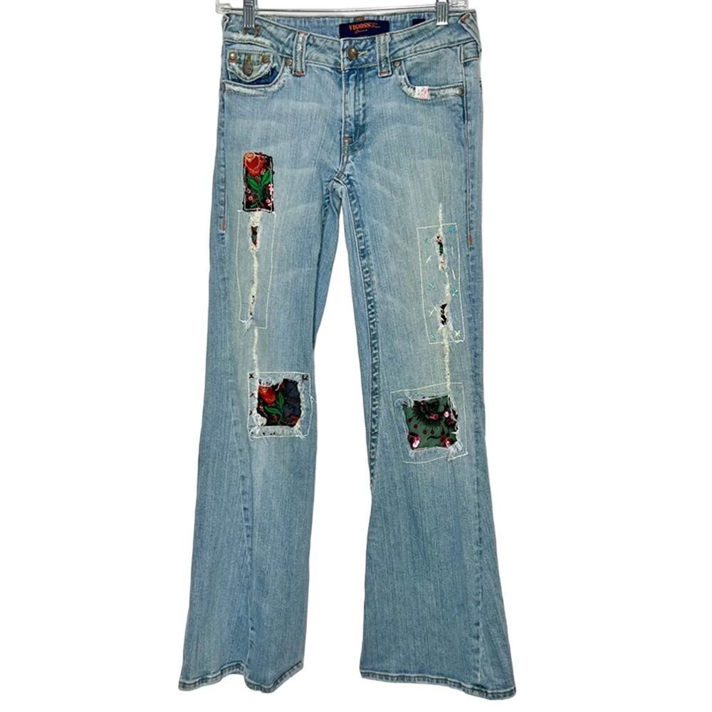 Vintage Y2K Vigoss Mixed Media Floral Stitched Bootleg Jean  Size 8/10